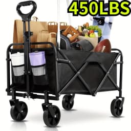 [Heavy Duty] Folding Wagon Cart | Heavy Duty | 360°All Terrain Wheels, Side Pockets, Large Capacity Collapsible | For Camping,