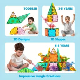 JOYFY 50Pcs Magnetic Building Tiles Dinosaur Set for Kids Christmas Birthday Gift 5 Cute Dinosaurs Educational STEM Toy