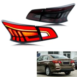 LED Tail Lights for Nissan Sentra B17 2013-2019 Dynamic Animation Sequential Turn Signal Black Rear Lamps Assembly