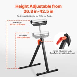SucceBuy Roller Stand 135lbs/250lbs LBC Adjustable Height with 11.5in Polished Steel Roller Head Woodworking Extension Support