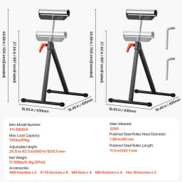SucceBuy Roller Stand 135lbs/250lbs LBC Adjustable Height with 11.5in Polished Steel Roller Head Woodworking Extension Support