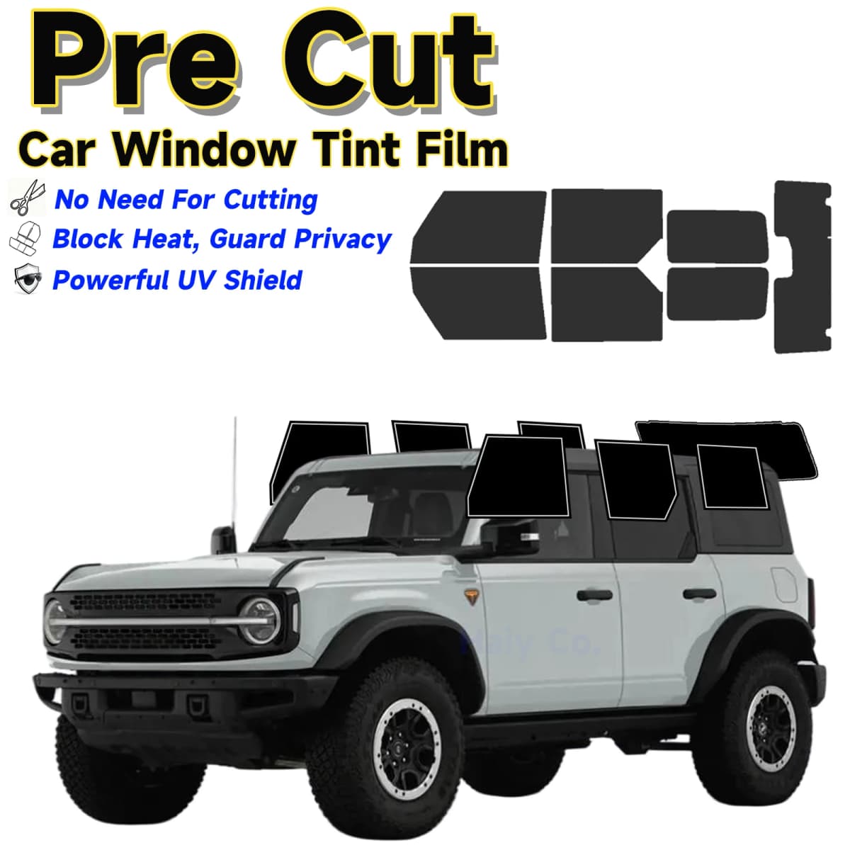 Pre Cut Window Tint For Ford Bronco 4Door 2021-2025 Auto Sticker Sun UV Blocking Heat & Glare 2Ply Windows Protector Films Shade
