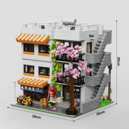 3911PCS Sushi Shop Apartment Building Blocks Set Japanese Street View House Cherry Blossom Architecture Modular Model Kit with 5 Figuren and LED Lighting DIY Assembly Bricks Toys for Adults Gift Desktop Ornament Collection Display Home Decortion