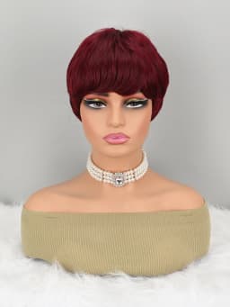 Short Pixie Wigs for Pixie Cut synthetic Wig Human Hair Short Burgundy Wigs Glueless Boy Cut Wig Red Wig for Women