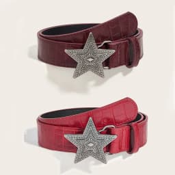 Width 3.3cm Hip-hop Retro Ladies Belt Gothic Punk Five-pointed Star Buckle Pu Leather Girdle Rock Y2k Popular Red Waistband