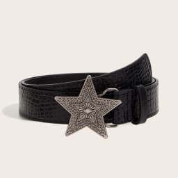 Width 3.3cm Hip-hop Retro Ladies Belt Gothic Punk Five-pointed Star Buckle Pu Leather Girdle Rock Y2k Popular Red Waistband