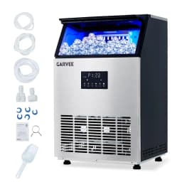 Commercial Ice Maker Machine 150LBS/24H, 40LBS Storage Bin, Fast Ice Making, Dual Water Inlet & Auto Self-Cleaning for home