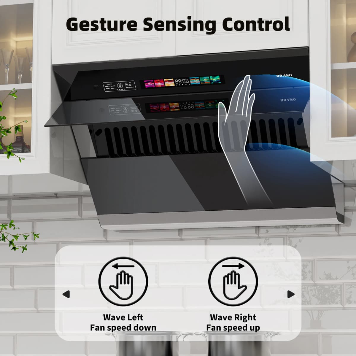BRANO 30-inch Under Cabinet Range Hood 900CFM Ventilation with Voice/Gesture/Touch Control for Modern Kitchen Ducted/Ductless Co