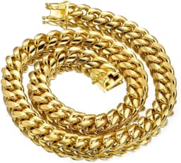 6-14mm Wide Stainless Steel Cuban Miami Chains Necklaces Mens Necklace Chain 316L Stainless Steel Hip Hop Necklace Gold Color