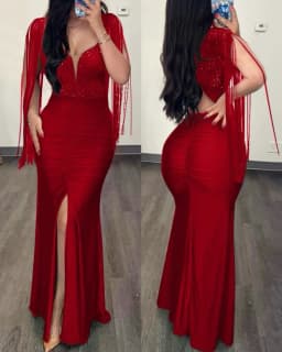 Elegant Evening Party Dresses for Women Sexy Contrast Sequin Ruched Slit Evening Dress 2026 New Fashion Casual Female Clothing