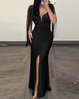 Elegant Evening Party Dresses for Women Sexy Contrast Sequin Ruched Slit Evening Dress 2026 New Fashion Casual Female Clothing