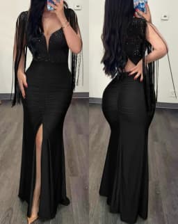 Elegant Evening Party Dresses for Women Sexy Contrast Sequin Ruched Slit Evening Dress 2026 New Fashion Casual Female Clothing