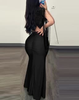Elegant Evening Party Dresses for Women Sexy Contrast Sequin Ruched Slit Evening Dress 2026 New Fashion Casual Female Clothing