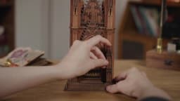 Rolife Wooden 3D Puzzle Twin-Tower Cathedral Model Building Kit DIY Miniature House Kit with LED Light for Bookshelf Decor
