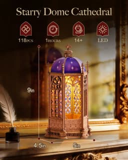 Rolife Wooden 3D Puzzle Twin-Tower Cathedral Model Building Kit DIY Miniature House Kit with LED Light for Bookshelf Decor
