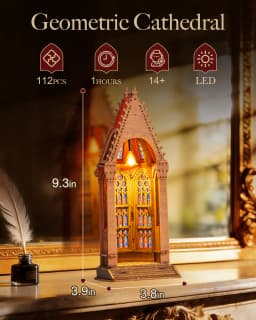 Rolife Wooden 3D Puzzle Twin-Tower Cathedral Model Building Kit DIY Miniature House Kit with LED Light for Bookshelf Decor