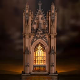 Rolife Wooden 3D Puzzle Twin-Tower Cathedral Model Building Kit DIY Miniature House Kit with LED Light for Bookshelf Decor