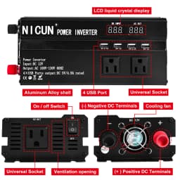 6000W Car Power Inverter DC 12V To AC 110V Pure Sine Wave Solar Power Converter 60Hz LCD Screen Display Portable Power Supply