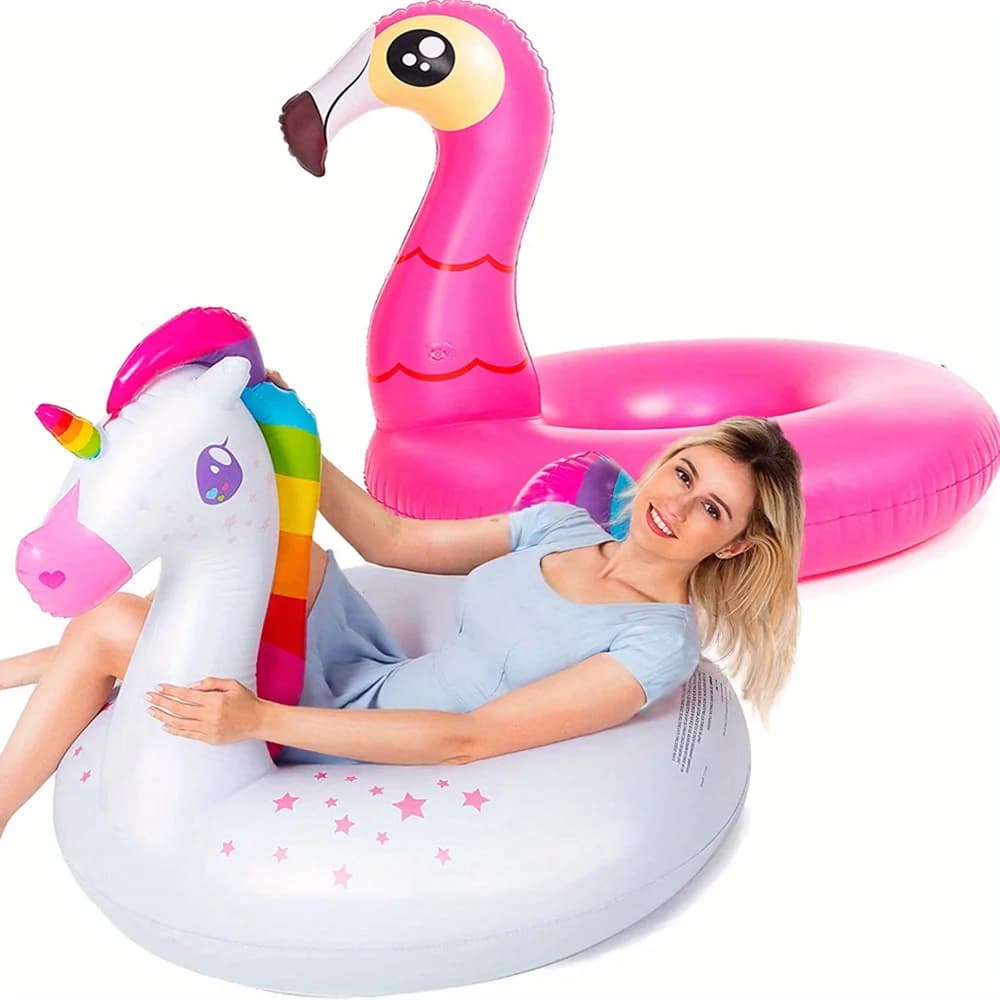 Joyfy 2Pack Flamingo Unicorn Pool Float Fun Floaties Inflatable Swimming Pool Tubes Toys Summer Vacation Party Toys for Kids