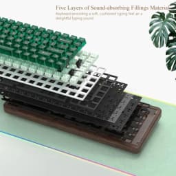 Wireless Mechanical Keyboard for Gaming and Office Use Wood Frame Natural Brown 8000mAh Battery Life with Tri-Mode Connectivity