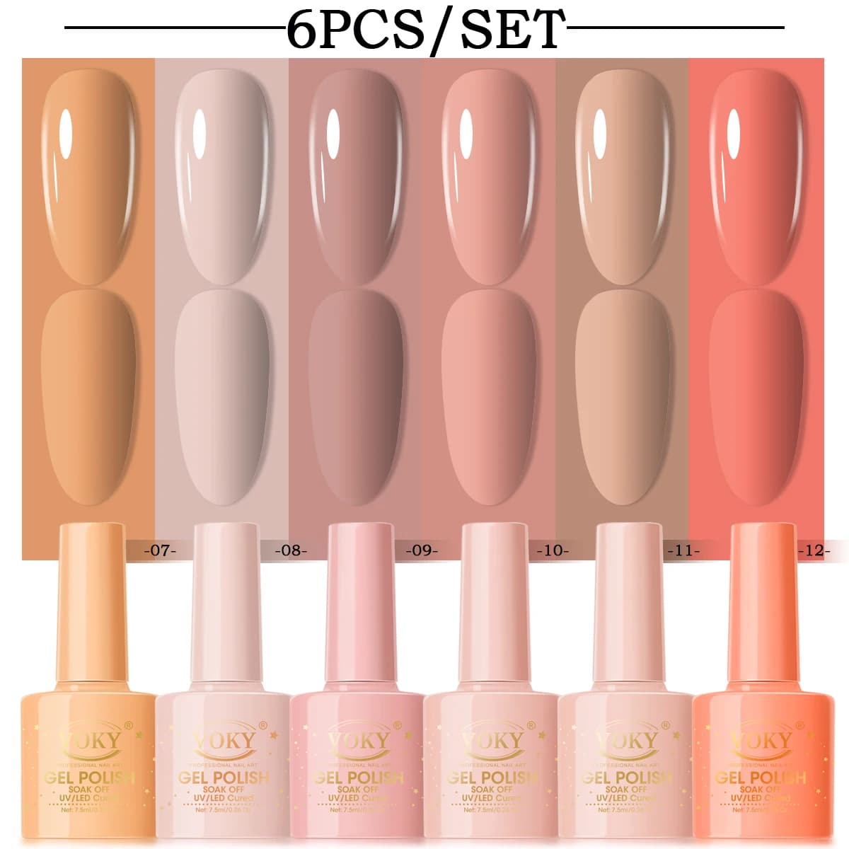 6PCS Gel Nail Polish Set - Warm Peach & Skin Tone Colors, Soak Off UV/LED Gel Polish Kit for DIY Manicure & Salon