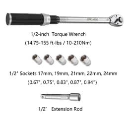 GOYOJO 1/2 inch Drive Click Torque Wrench Set, 14.75-155 Ft-lbs/20-210 N.m with Dual Range Scales, High 3% Precision for Automotive, Towing, DIY, and Exhaust System Maintenance