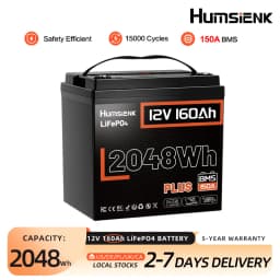 Humsienk 12V 160Ah LiFePO4 Battery, Built-in 150A BMS,15000+ Deep Cycle, Low-Temp Protection, MAX 15000+ Cycles For RV, Van, Golf Cart, Boat, Camper, Marine, Trolling Motor, Off-Grid, Solar Energy Storage, 5-Year Warranty