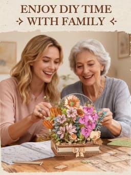 Rolife 3D Puzzle Wooden Blooming Book DIY Artificial Flower Bouquet Model Building Kit for Home Decor Wedding Mother's Day Valentine's Day Gift for Women Adults
