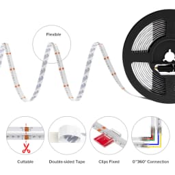 FCOB RGBCCT LED Light Strip 6Pin 12mm DC24V 960 LEDs RGB CW WW FOB Flexible COB Linear Lights High Density RA90 Dimmable Strip