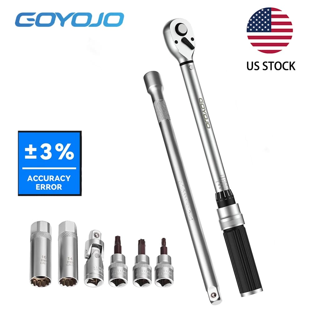 GOYOJO 8-Pcs Magnetic Torque Wrench Kit, 10-60Nm Ultra-Thin Spark Plug Replacement Kit for Exhaust System Maintenance DIY