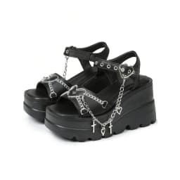 Y2K Goth Wedge Platform Sandals Punk Metal Heart Cross Chain Ankle Buckle Summer Shoes for Women