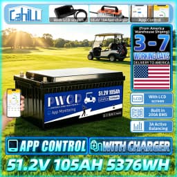 US Stock APP Control 48V 105ah Lifepo4 Battery Pack 3A Active Balancing 5736WH With Charger LCD Screen 16S 200A Smart BMS 51.2V Rechargeable Golf Cart Battery For RV Home Solar Energy Storage Golf Cart Battery