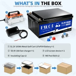 US Stock APP Control 48V 105ah Lifepo4 Battery Pack 3A Active Balancing 5736WH With Charger LCD Screen 16S 200A Smart BMS 51.2V Rechargeable Golf Cart Battery For RV Home Solar Energy Storage Golf Cart Battery