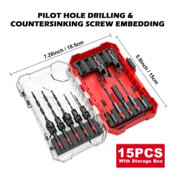 15PCS Countersink Drill Bit Set for Woodworking, Tapered Drill Bits with Wood Plug Cutter 1/4" Hex Shank Quick Change Chamfer Tool with Storage Box