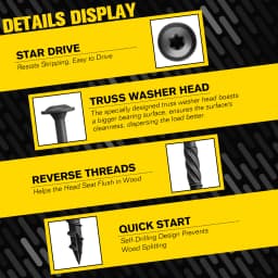 50Pcs T25 Structural Wood Screws #14x4", Self Tapping Star Drive with 50mm Free Bit, Heavy Duty Exterior Coating for Deck Framing DIY