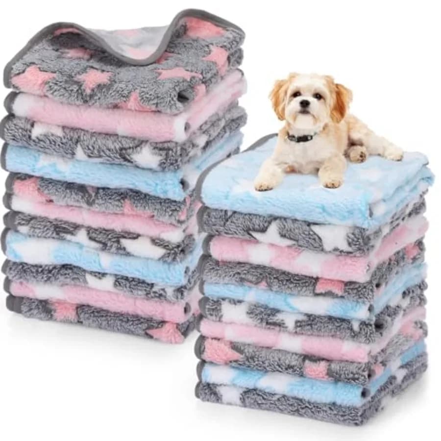 40 Pcs Puppy Blankets for Small Dog Pet Bulk Fleece Soft Fluffy Washable Dog Star Print Pattern Fleece Blankets for Pets Throw