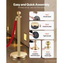 SucceBuy Stanchions 4/6/8Pcs Stainless Steel Post with Fillable Base Red Velvet Ropes & Posts Crowd Control Barriers Stanchions for Party Museum