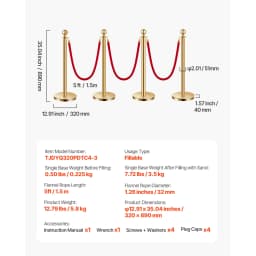SucceBuy Stanchions 4/6/8Pcs Stainless Steel Post with Fillable Base Red Velvet Ropes & Posts Crowd Control Barriers Stanchions for Party Museum