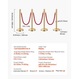 SucceBuy Stanchions 4/6/8Pcs Stainless Steel Post with Fillable Base Red Velvet Ropes & Posts Crowd Control Barriers Stanchions for Party Museum