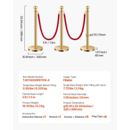 SucceBuy Stanchions 4/6/8Pcs Stainless Steel Post with Fillable Base Red Velvet Ropes & Posts Crowd Control Barriers Stanchions for Party Museum
