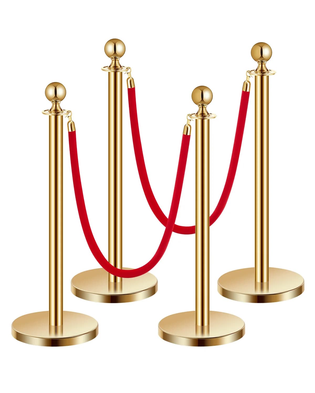 SucceBuy Stanchions 4/6/8Pcs Stainless Steel Post with Fillable Base Red Velvet Ropes & Posts Crowd Control Barriers Stanchions for Party Museum