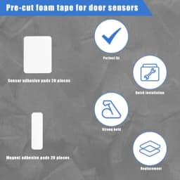 For SimpliSafe entry sensors: pre-cut double-sided adhesive pads in white, durable acrylic material, strong hold for door, wind