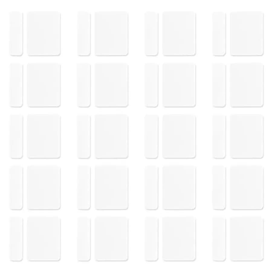 For SimpliSafe entry sensors: pre-cut double-sided adhesive pads in white, durable acrylic material, strong hold for door, wind