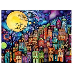 Wooden Jigsaw Puzzle Colorful Moon Town Unique Animal Shaped Pieces, 5A Hard Difficulty Art Puzzle 38.5×28.5cm, 4-6 Hours Assembly Family Game Decor Gift For Adults Teens