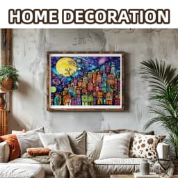 Wooden Jigsaw Puzzle Colorful Moon Town Unique Animal Shaped Pieces, 5A Hard Difficulty Art Puzzle 38.5×28.5cm, 4-6 Hours Assembly Family Game Decor Gift For Adults Teens