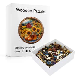 Vintage Farm Sunflower Wooden Puzzle, 5A Difficulty Unique Shaped Pieces Family Activity Gift