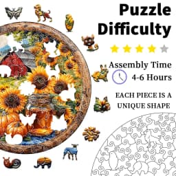 Vintage Farm Sunflower Wooden Puzzle, 5A Difficulty Unique Shaped Pieces Family Activity Gift