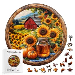 Vintage Farm Sunflower Wooden Puzzle, 5A Difficulty Unique Shaped Pieces Family Activity Gift