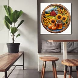 Vintage Farm Sunflower Wooden Puzzle, 5A Difficulty Unique Shaped Pieces Family Activity Gift