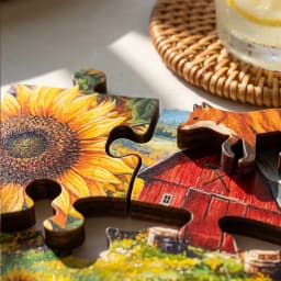 Vintage Farm Sunflower Wooden Puzzle, 5A Difficulty Unique Shaped Pieces Family Activity Gift
